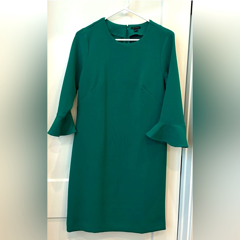 Ann Taylor Bell Sleeve Green Sheath Dress (6)